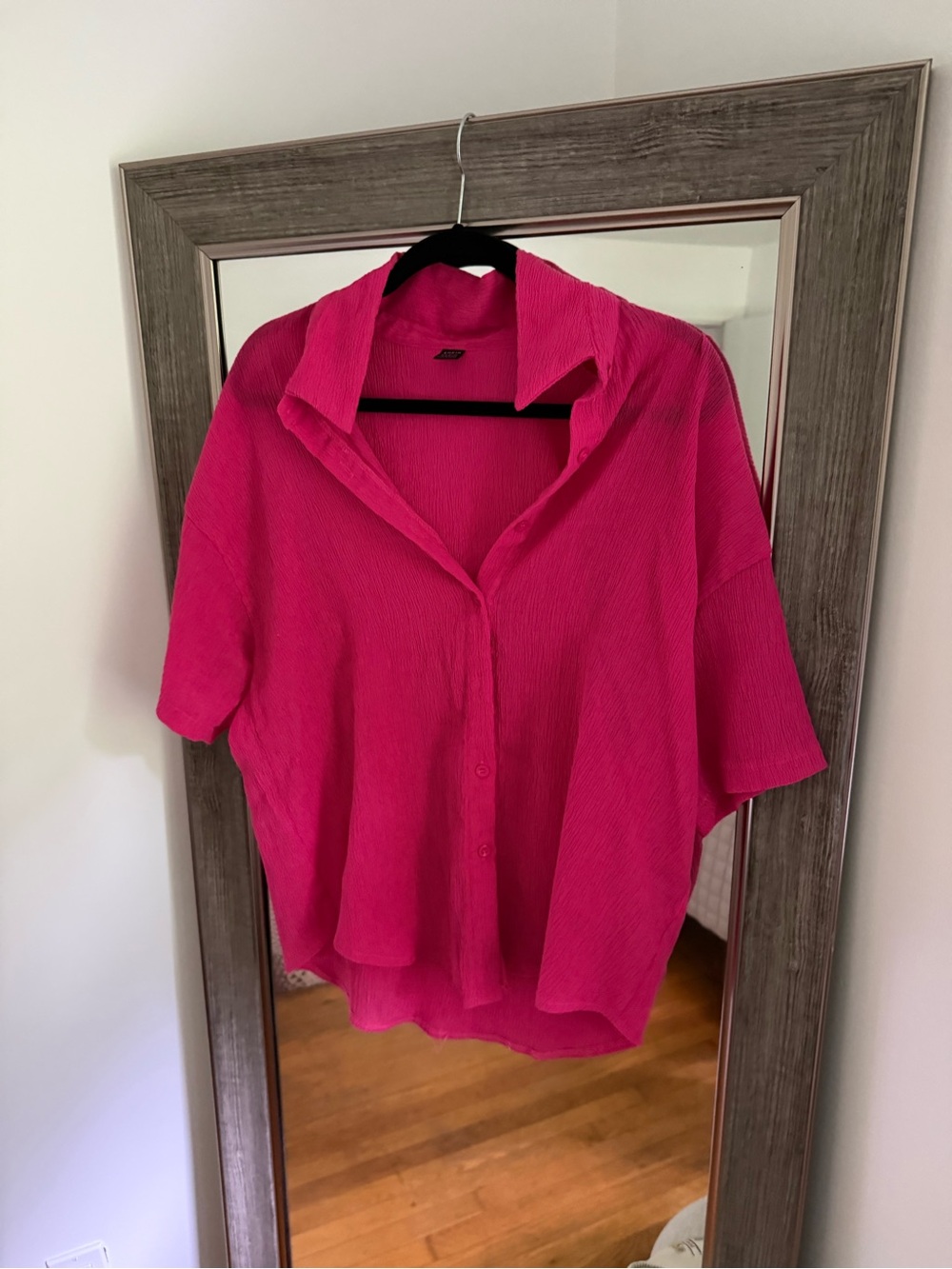 SHEIN Bright Pink Short-Sleeve Button-Down Blouse